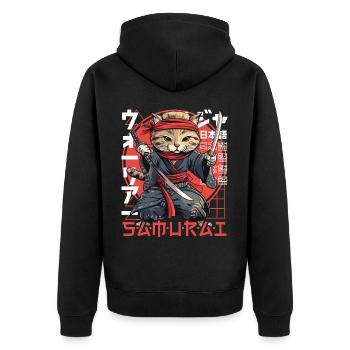 Samurai Cat Kawaii Japanische Ninja Katze - Unisex Premium Bio Zip Hoodie - Schwarz - Hinten - Nico (187cm)