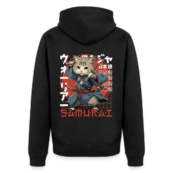 Samurai Cat Kawaii Japanese Ninja Cat - Unisex Premium Organic Zip Hoodie - black - Back - Nico (187cm)