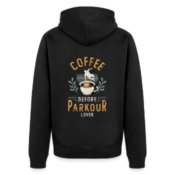 Parkour Lover Coffee Before Backflip Coffee Lover - Unisex Premium Bio Zip Hoodie - Schwarz - Hinten - Nico (187cm)