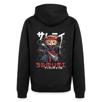 Samurai Cat Kawaii Japanese Ninja Cat - Unisex Premium Organic Zip Hoodie - black - Back - Nico (187cm)