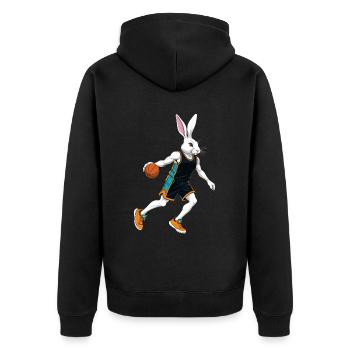 Basketballspieler Osterhase Lustig Streetwear - Unisex Premium Bio Zip Hoodie - Schwarz - Hinten - Nico (187cm)