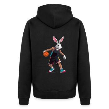 Basketballspieler Osterhase Lustig Streetwear - Unisex Premium Bio Zip Hoodie - Schwarz - Hinten - Nico (187cm)