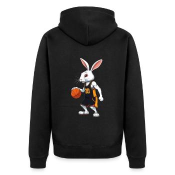 Basketballspieler Osterhase Lustig Streetwear - Unisex Premium Bio Zip Hoodie - Schwarz - Hinten - Nico (187cm)