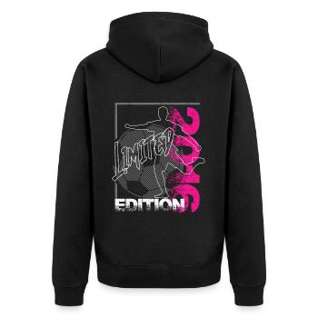 Limited Edition 2016 Limited Edition Fußball - Unisex Premium Bio Zip Hoodie - Schwarz - Hinten - Nico (187cm)
