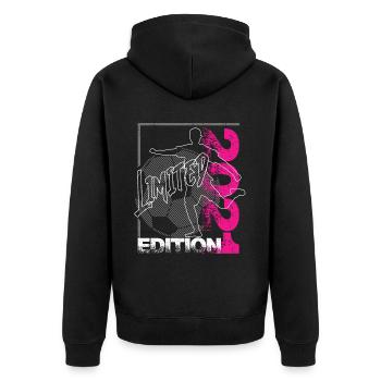 Limited Edition 2021 Limited Edition Fußball - Unisex Premium Bio Zip Hoodie - Schwarz - Hinten - Nico (187cm)