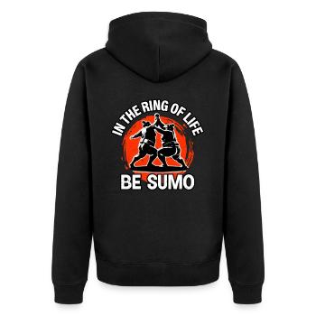 Im Ring des Lebens sei Sumo - Unisex Premium Bio Zip Hoodie - Schwarz - Hinten - Nico (187cm)