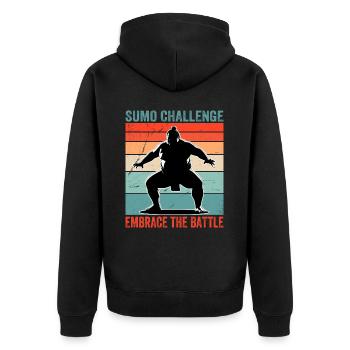 Sumo-Herausforderung nimm den Kampf an - Unisex Premium Bio Zip Hoodie - Schwarz - Hinten - Nico (187cm)
