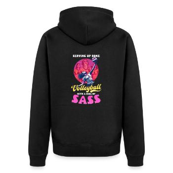 Volleyball Serving Up Some With a Side of Sass - Unisex Premium Organic Zip Hoodie - black - Back - Nico (187cm)