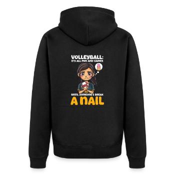 Volleyball Spiel und Spaß, bis jemand einen Na bricht - Unisex Premium Bio Zip Hoodie - Schwarz - Hinten - Nico (187cm)