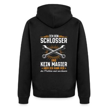 Schlosser-Shirt: Geschick über Magie - Unisex Premium Bio Zip Hoodie - Schwarz - Hinten - Nico (187cm)