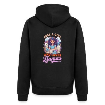 Llama Lover Girl Loves Llamas - Unisex Premium Organic Zip Hoodie - black - Back - Nico (187cm)