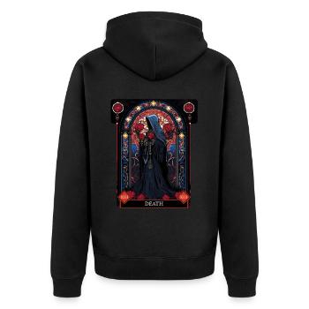 Death Tarot Card Stained Glass Occult Grim Reaper - Unisex Premium Bio Zip Hoodie - Schwarz - Hinten - Nico (187cm)