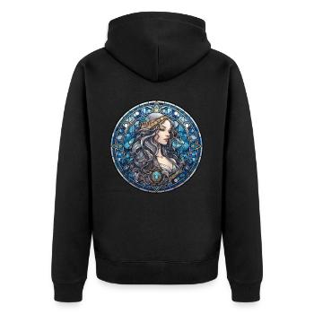 Maiden Wiccan Deity Stained Glass Witchcraft - Unisex Premium Bio Zip Hoodie - Schwarz - Hinten - Nico (187cm)