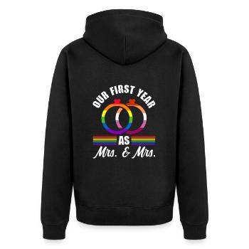 Our first year as a Mrs. & Mrs. Lesbian High - Unisex Premium Organic Zip Hoodie - black - Back - Nico (187cm)