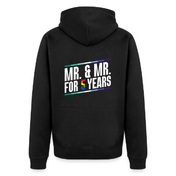 Mr. & Mr. Seit 5 Jahren Gay Pride Homo-Ehe - Unisex Premium Bio Zip Hoodie - Schwarz - Hinten - Nico (187cm)