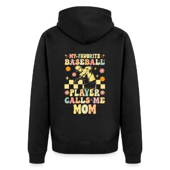 Mein Lieblings-Baseballspieler nennt mich Mama Gro - Unisex Premium Bio Zip Hoodie - Schwarz - Hinten - Nico (187cm)