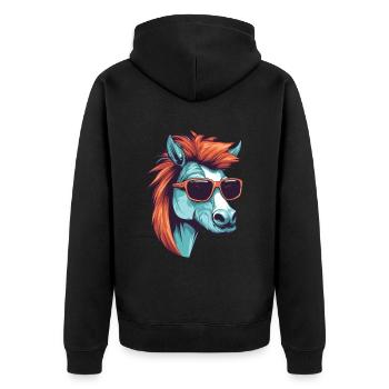 Pferd Kopf Porträt Cool - Unisex Premium Bio Zip Hoodie - Schwarz - Hinten - Nico (187cm)