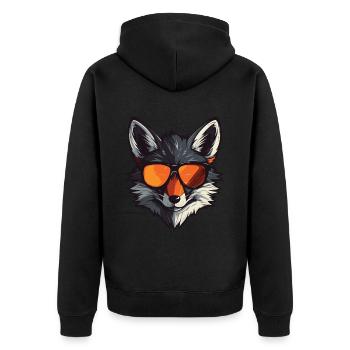 Fuchs Kopf Porträt Cool - Unisex Premium Bio Zip Hoodie - Schwarz - Hinten - Nico (187cm)