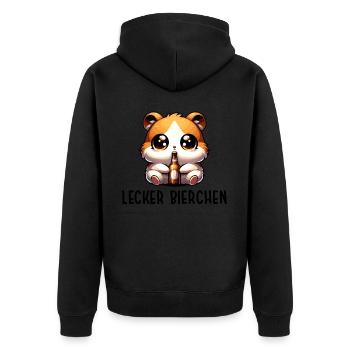 LECKER BIERCHEN Sad Hamster Meme - Unisex Premium Bio Zip Hoodie - Schwarz - Hinten - Nico (187cm)