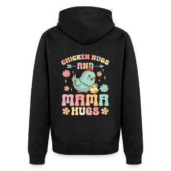 Nugs de poulet Mama Hugs Groovy Croquettes de poulet Chic - Veste à capuche bio Premium Unisexe - noir - Dos - Nico (187cm)