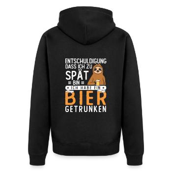 Entschuldigung dass ich zu spät bin Bier getrunken - Unisex Premium Bio Zip Hoodie - Schwarz - Hinten - Nico (187cm)