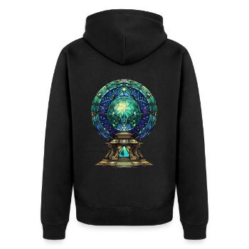 Geometric Crystal Ball Stained Glass Occult Wicca - Unisex Premium Bio Zip Hoodie - Schwarz - Hinten - Nico (187cm)