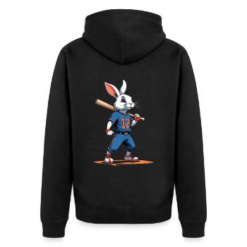 Baseballspieler Osterhase Ostern Baseball - Unisex Premium Bio Zip Hoodie - Schwarz - Hinten - Nico (187cm)