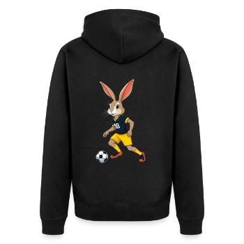 Osterhase Fußballspieler und Ostern Fußball Design - Unisex Premium Bio Zip Hoodie - Schwarz - Hinten - Nico (187cm)