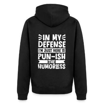 Schwarzer Humor Witzig Lustiges Wortspiel - Unisex Premium Bio Zip Hoodie - Schwarz - Hinten - Nico (187cm)