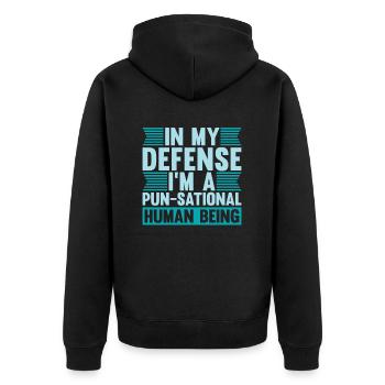 Humour Noir Jeu De Mots Drôle Dans Ma Défense - Veste à capuche bio Premium Unisexe - noir - Dos - Nico (187cm)