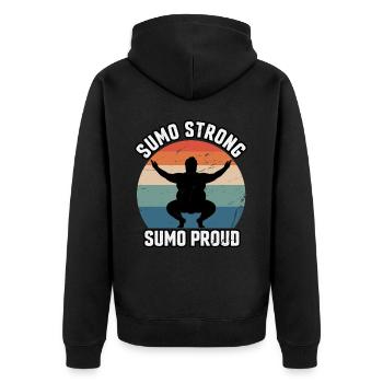 Sumo stark Sumo Stolz - Unisex Premium Bio Zip Hoodie - Schwarz - Hinten - Nico (187cm)