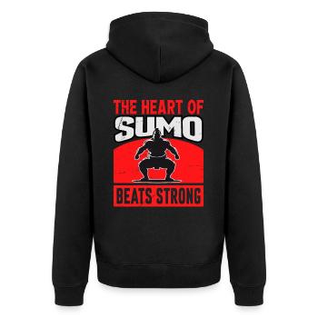 Das Herz des Sumo schlägt kräftig - Unisex Premium Bio Zip Hoodie - Schwarz - Hinten - Nico (187cm)