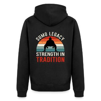 Sumo-Vermächtnis Stärke in der Tradition - Unisex Premium Bio Zip Hoodie - Schwarz - Hinten - Nico (187cm)