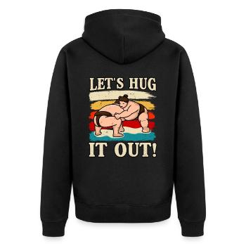 Lass es uns umarmen Sumo - Unisex Premium Bio Zip Hoodie - Schwarz - Hinten - Nico (187cm)