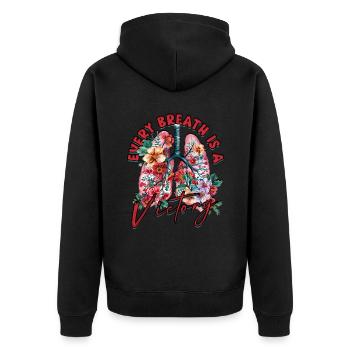 Asthma Asthmatiker Every Breath Is A Victory - Unisex Premium Bio Zip Hoodie - Schwarz - Hinten - Nico (187cm)