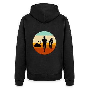 Triathlon Retro Design Sportler Athleten - Unisex Premium Bio Zip Hoodie - Schwarz - Hinten - Nico (187cm)