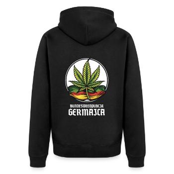 Bundesweedpublik Germaica: Cannabis Germany - Unisex Premium Organic Zip Hoodie - black - Back - Nico (187cm)