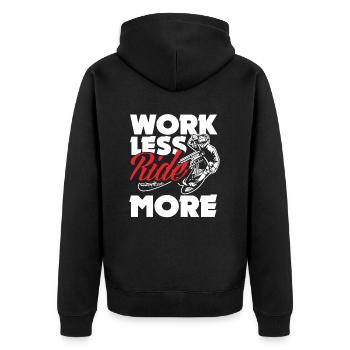 Less work Mountain biker Mountain bike - Unisex Premium Organic Zip Hoodie - black - Back - Nico (187cm)