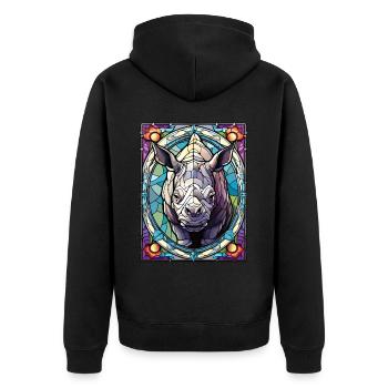 Mammal Wildlife Rhinoceros Geometric Stained Glass - Unisex Premium Bio Zip Hoodie - Schwarz - Hinten - Nico (187cm)