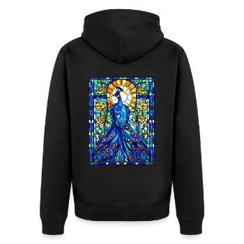 Stained Glass Peacock Geometric Animal Wildlife - Unisex Premium Bio Zip Hoodie - Schwarz - Hinten - Nico (187cm)