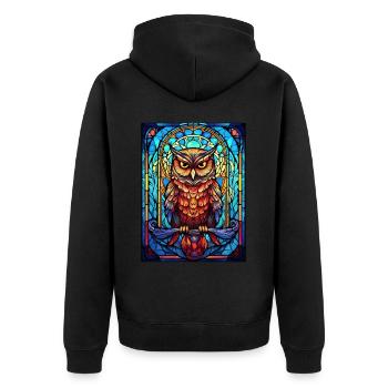 Geometric Animal Mystic Owl Stained Glass Wildlife - Unisex Premium Bio Zip Hoodie - Schwarz - Hinten - Nico (187cm)