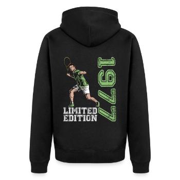 Limited Edition 1977 Limited Edition Tennis - Unisex Premium Organic Zip Hoodie - black - Back - Nico (187cm)