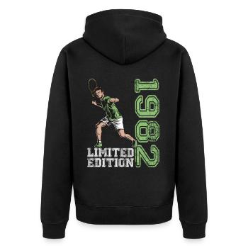 Limited Edition 1982 Limited Edition Tennis - Unisex Premium Bio Zip Hoodie - Schwarz - Hinten - Nico (187cm)