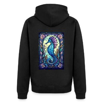 Seahorse Geometric Marine Animal Stained Glass - Unisex Premium Bio Zip Hoodie - Schwarz - Hinten - Nico (187cm)