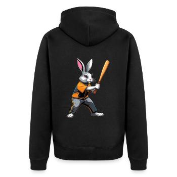 Baseballspieler Osterhase Lustiges Ostern - Unisex Premium Bio Zip Hoodie - Schwarz - Hinten - Nico (187cm)