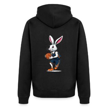 Basketballspieler Osterhase Lustig Streetwear - Unisex Premium Bio Zip Hoodie - Schwarz - Hinten - Nico (187cm)