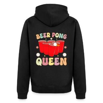 Beer Pong Queen Groovy Beer Pong Girl Player Trink - Unisex Premium Bio Zip Hoodie - Schwarz - Hinten - Nico (187cm)