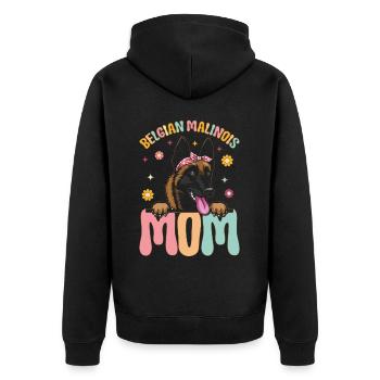 Belgischer Malinois Mama Groovy Dog Mom - Unisex Premium Bio Zip Hoodie - Schwarz - Hinten - Nico (187cm)