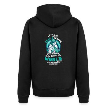 Cervical Cancer Awareness For Someone Means World - Unisex Premium Organic Zip Hoodie - black - Back - Nico (187cm)