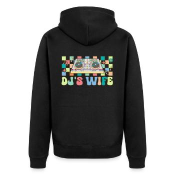 DJ's Wife Groovy Disc Jockey Plattenspieler - Unisex Premium Bio Zip Hoodie - Schwarz - Hinten - Nico (187cm)